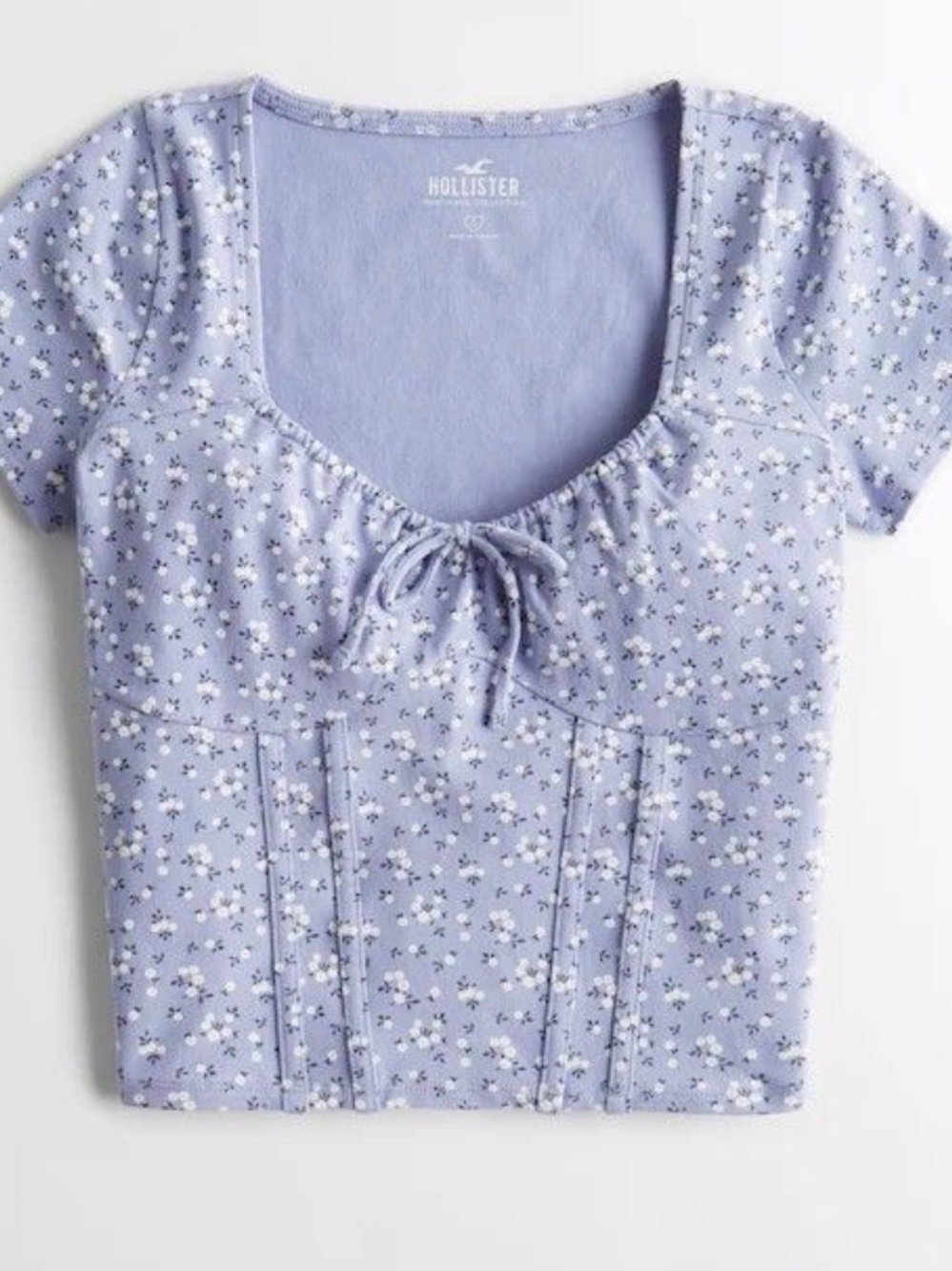 Hollister Blue Floral Corset Tie Front Crop Top- XXS, NWT